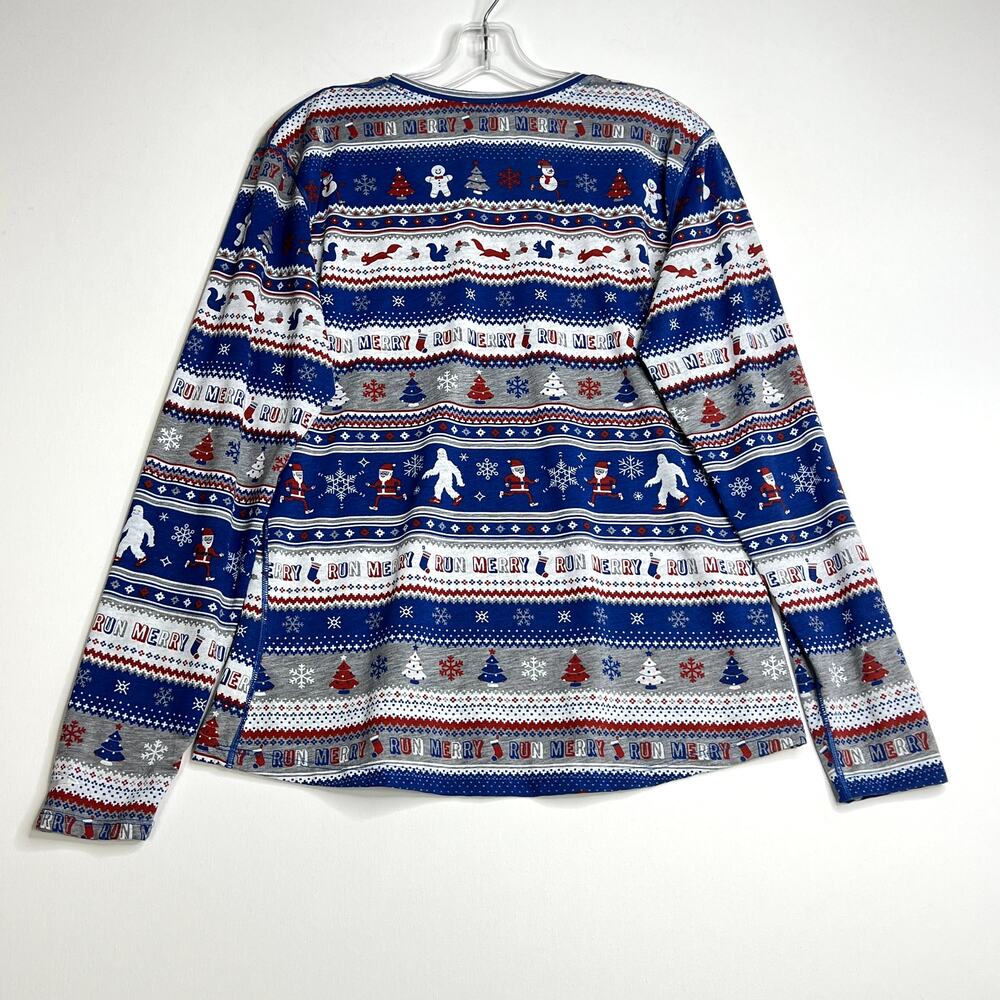 Brooks Blue White Gray Holiday Patterned Long Sleeve Tee - Picture 7 of 8